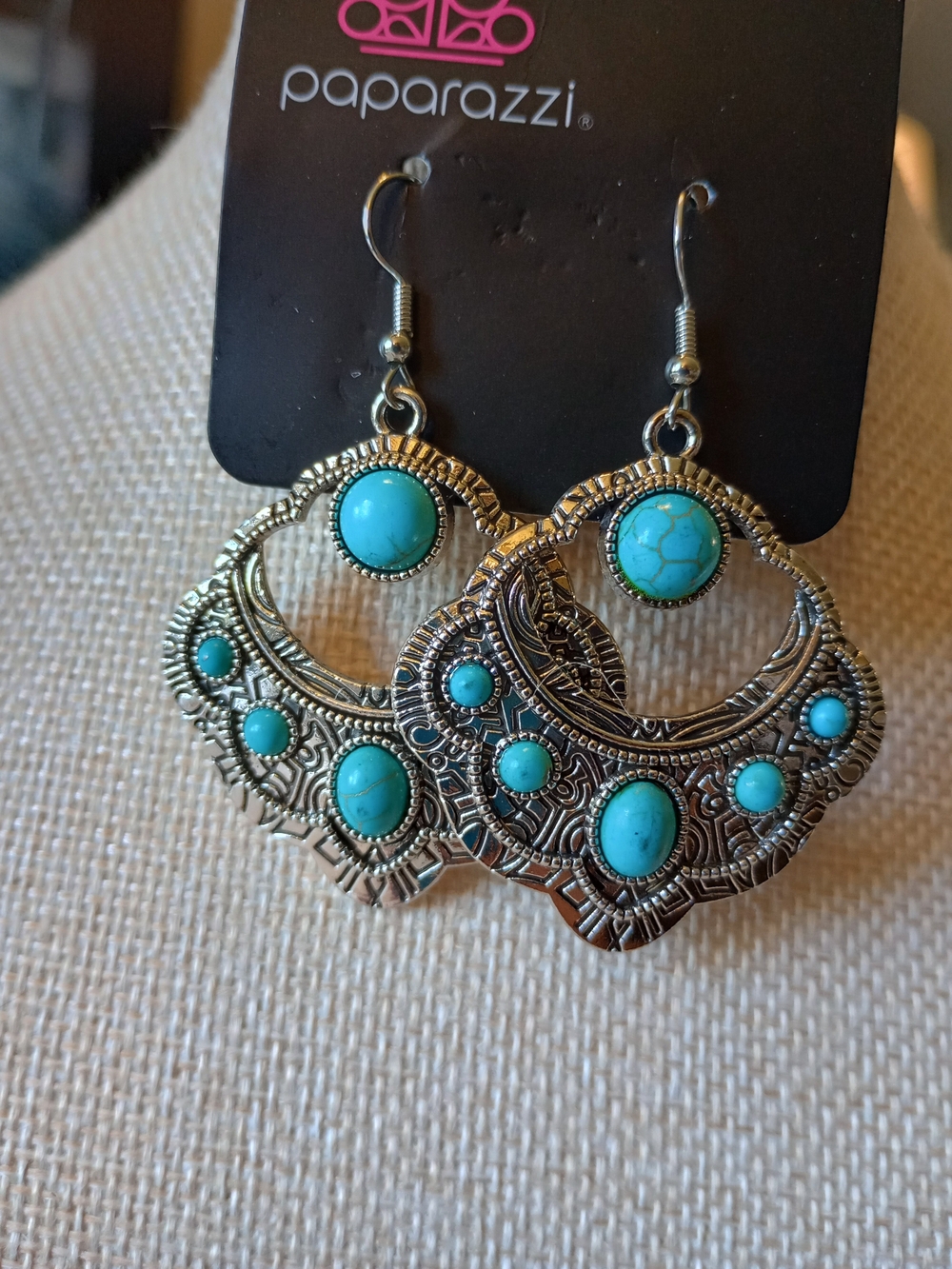 paparazzi Silver-Tone Turquoise Accent Filigree Earrings